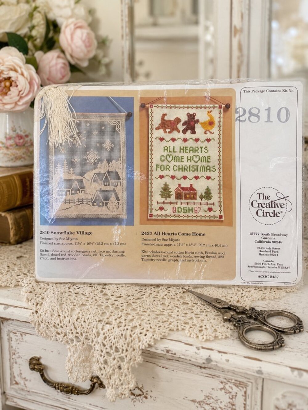 Vintage 1987 Creative Circle 2810 Snowflake Village Lace Net Darning Kit NOS